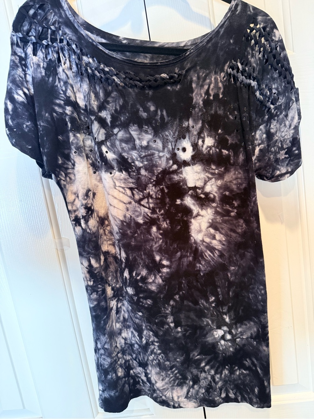 Black & White Small Tie-Dye Short Sleeve Tunic Top